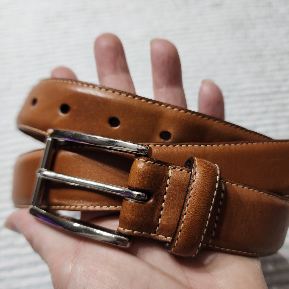 Cole Haan Mens British Tan Leather Dress Belt Size 42 Solid Brass Buckle A09934